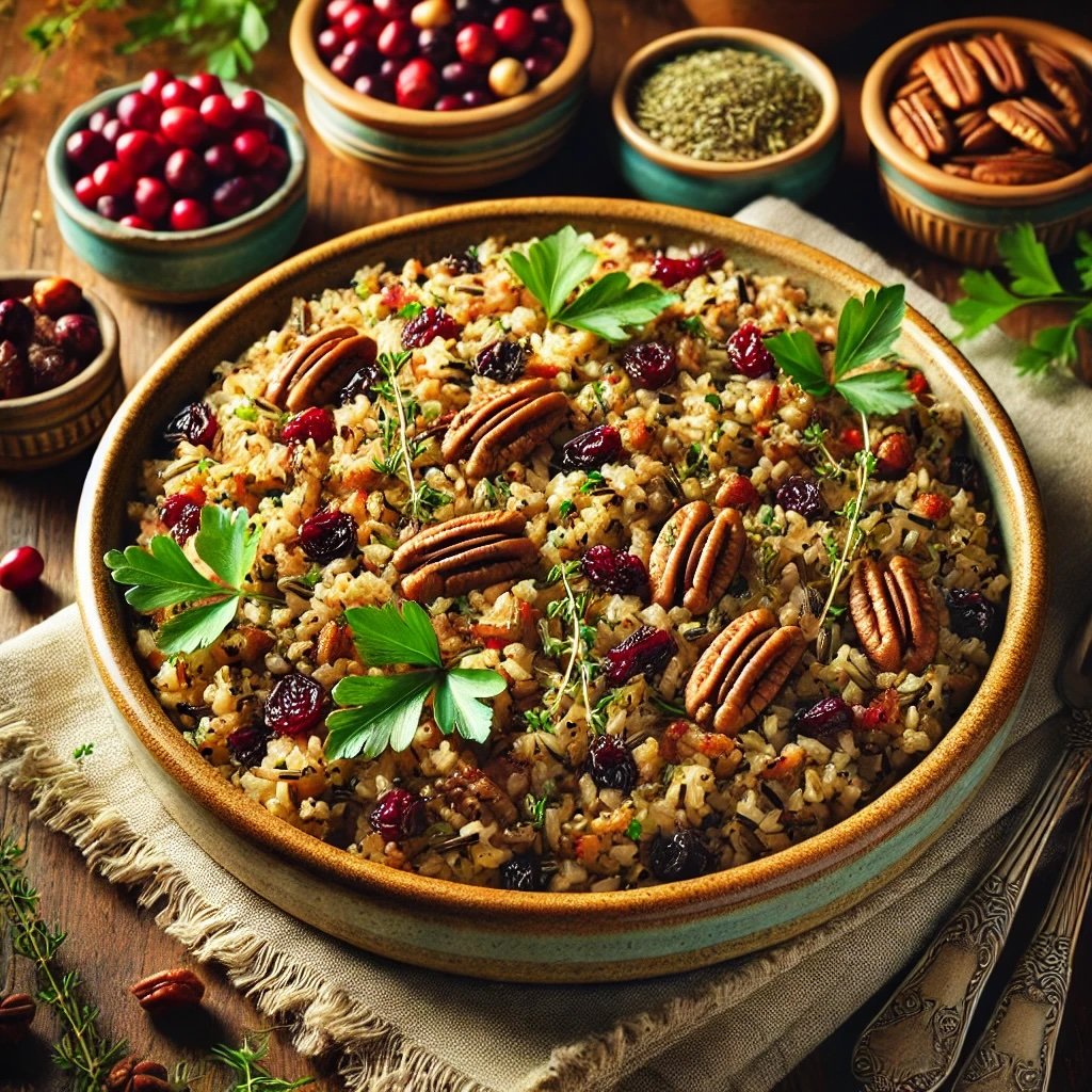 Whole-grain stuffing with Wild Rice, Cranberries, and Pecans